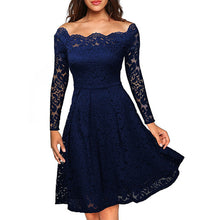 Load image into Gallery viewer, White Lace Long Sleeve A-line Slash Neck Plus Size S-3XL Wedding Party Casual Dress - winsomesboutique

