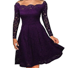 Load image into Gallery viewer, White Lace Long Sleeve A-line Slash Neck Plus Size S-3XL Wedding Party Casual Dress - winsomesboutique
