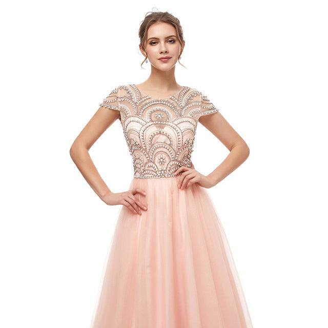 Elegant Women's Tulle Cap Sleeve Beading Special Occasion Gowns - winsomesboutique
