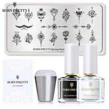 Load image into Gallery viewer, BORN PRTTY 5Pcs Nail Art Kit  with Stamping Plates Stamper Scraper White Black Nail Printing Varnish - winsomesboutique
