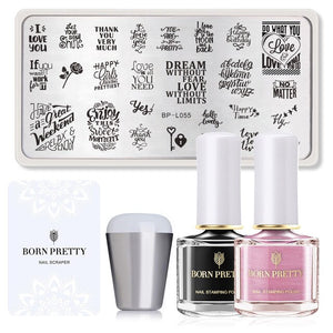 BORN PRTTY 5Pcs Nail Art Kit  with Stamping Plates Stamper Scraper White Black Nail Printing Varnish - winsomesboutique