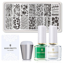 Load image into Gallery viewer, BORN PRTTY 5Pcs Nail Art Kit  with Stamping Plates Stamper Scraper White Black Nail Printing Varnish - winsomesboutique
