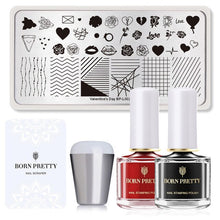 Load image into Gallery viewer, BORN PRTTY 5Pcs Nail Art Kit  with Stamping Plates Stamper Scraper White Black Nail Printing Varnish - winsomesboutique
