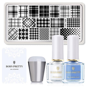 BORN PRTTY 5Pcs Nail Art Kit  with Stamping Plates Stamper Scraper White Black Nail Printing Varnish - winsomesboutique