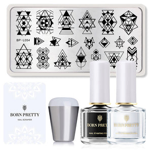 BORN PRTTY 5Pcs Nail Art Kit  with Stamping Plates Stamper Scraper White Black Nail Printing Varnish - winsomesboutique