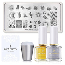 Load image into Gallery viewer, BORN PRTTY 5Pcs Nail Art Kit  with Stamping Plates Stamper Scraper White Black Nail Printing Varnish - winsomesboutique

