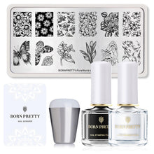 Load image into Gallery viewer, BORN PRTTY 5Pcs Nail Art Kit  with Stamping Plates Stamper Scraper White Black Nail Printing Varnish - winsomesboutique
