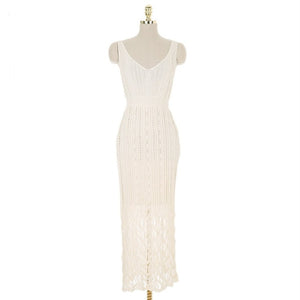 Summer Women  Knitting V-Neck Lace Long Dress - winsomesboutique