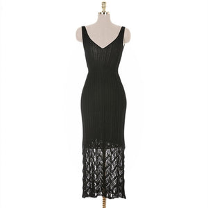 Summer Women  Knitting V-Neck Lace Long Dress - winsomesboutique
