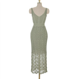 Summer Women  Knitting V-Neck Lace Long Dress - winsomesboutique