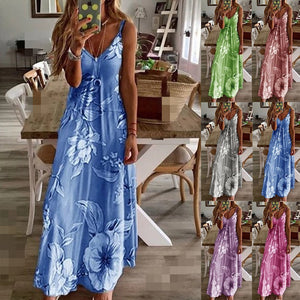 Summer Sleeveless Floral Print Maxi Long Beach Dresses - winsomesboutique