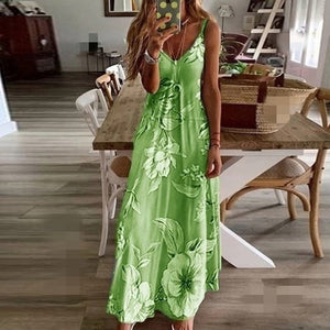 Summer Sleeveless Floral Print Maxi Long Beach Dresses - winsomesboutique