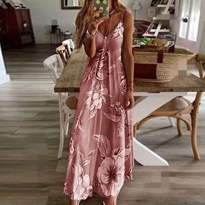Summer Sleeveless Floral Print Maxi Long Beach Dresses - winsomesboutique