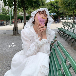 White Long Sleeve Hooded Women Vestidos Split Joint Lace - winsomesboutique
