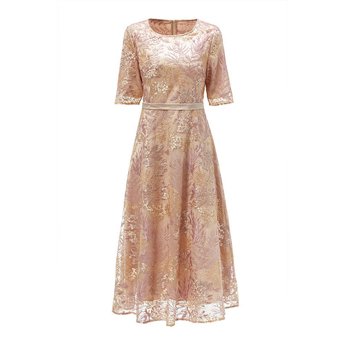Women's Long Lace Embroidery Swing Dress - winsomesboutique