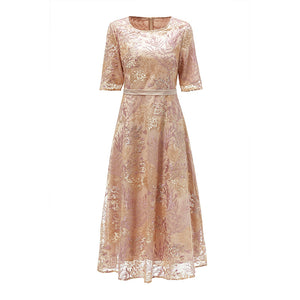 Women's Long Lace Embroidery Swing Dress - winsomesboutique