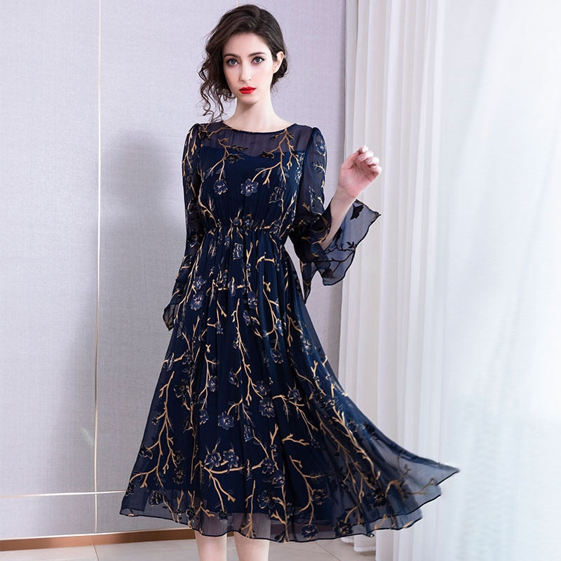 Silk Horness Sleeve Lower-waist Temperament Slim Mulberry Silk Dress - winsomesboutique