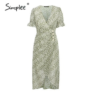 Simplee Floral Print V-Neck Short Sleeve Buttons High Waist bodycon dress - winsomesboutique
