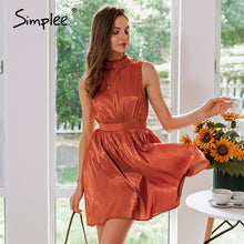 Load image into Gallery viewer, Simplee Elegant Solid Brick Red Sleeveless Casual Women Dress - winsomesboutique
