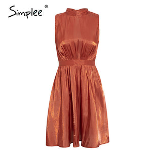 Simplee Elegant Solid Brick Red Sleeveless Casual Women Dress - winsomesboutique