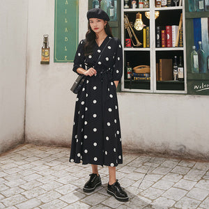 Black Polka Dot Elastic Waist Women Casual Dresses - winsomesboutique