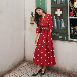 Black Polka Dot Elastic Waist Women Casual Dresses - winsomesboutique