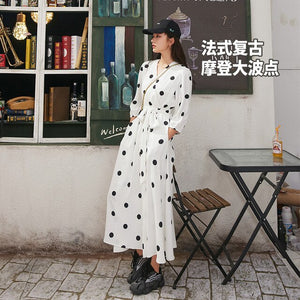 Black Polka Dot Elastic Waist Women Casual Dresses - winsomesboutique