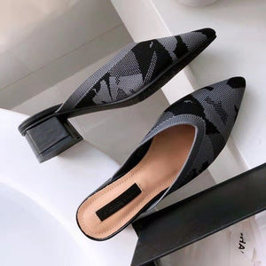Summer woman sandals new crocheted shoe Knit ladies slippers Pointed middle heel slipper thick heel shoes breathable Casual - winsomesboutique
