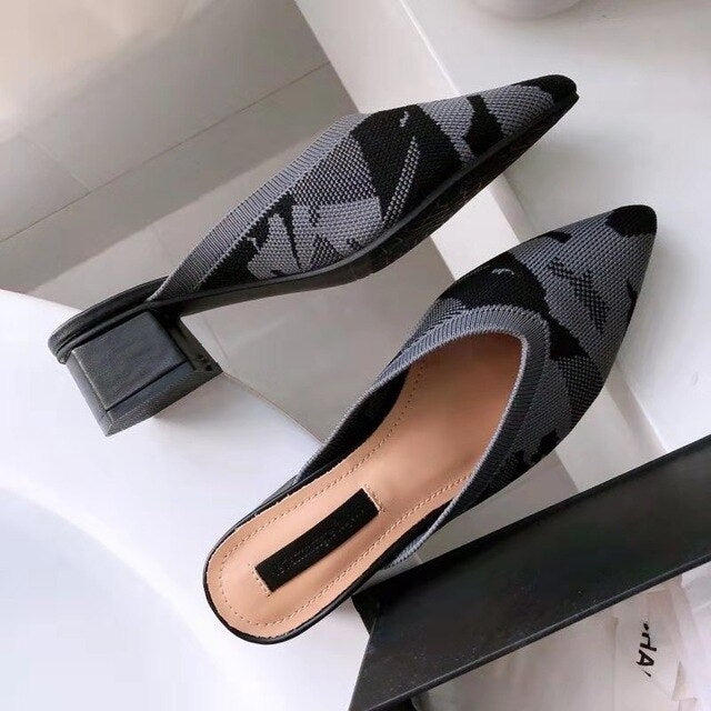 Summer woman sandals new crocheted shoe Knit ladies slippers Pointed middle heel slipper thick heel shoes breathable Casual - winsomesboutique