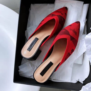 Summer woman sandals new crocheted shoe Knit ladies slippers Pointed middle heel slipper thick heel shoes breathable Casual - winsomesboutique