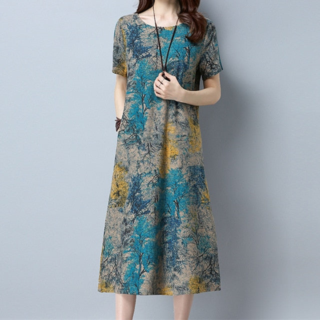 Cotton Linen Summer Loose Plus size Casual Dress - winsomesboutique