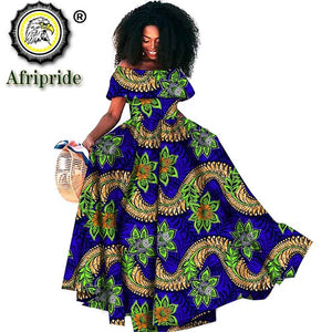 African Casual Print Maxi A-Line Off Shoulder Wax Attire Party Wedding Dress - winsomesboutique