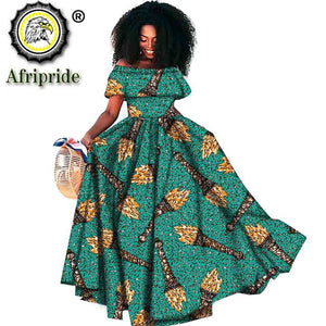 African Casual Print Maxi A-Line Off Shoulder Wax Attire Party Wedding Dress - winsomesboutique