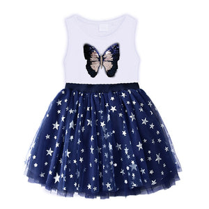 DXTON Flying Sleeve Kids Unicorn Party Dresses Children Clothing 3-8Y - winsomesboutique