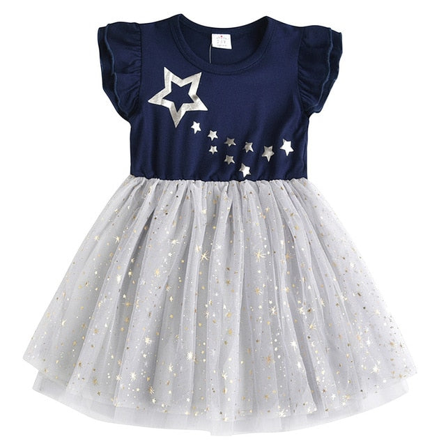 DXTON Flying Sleeve Kids Unicorn Party Dresses Children Clothing 3-8Y - winsomesboutique