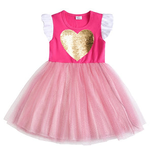 DXTON Flying Sleeve Kids Unicorn Party Dresses Children Clothing 3-8Y - winsomesboutique