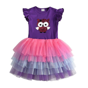 DXTON Flying Sleeve Kids Unicorn Party Dresses Children Clothing 3-8Y - winsomesboutique