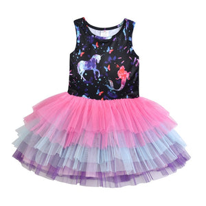 DXTON Flying Sleeve Kids Unicorn Party Dresses Children Clothing 3-8Y - winsomesboutique