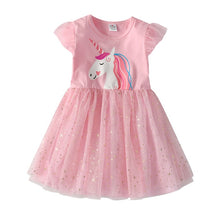 Load image into Gallery viewer, DXTON Flying Sleeve Kids Unicorn Party Dresses Children Clothing 3-8Y - winsomesboutique
