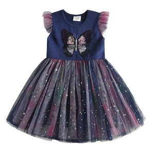 DXTON Flying Sleeve Kids Unicorn Party Dresses Children Clothing 3-8Y - winsomesboutique