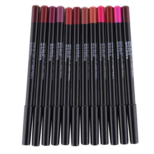 12pcs/set Professional Matte Waterproof Long Lasting Smooth Natural Lip Liner Pen Makeup Cosmetic Tools Kit - winsomesboutique