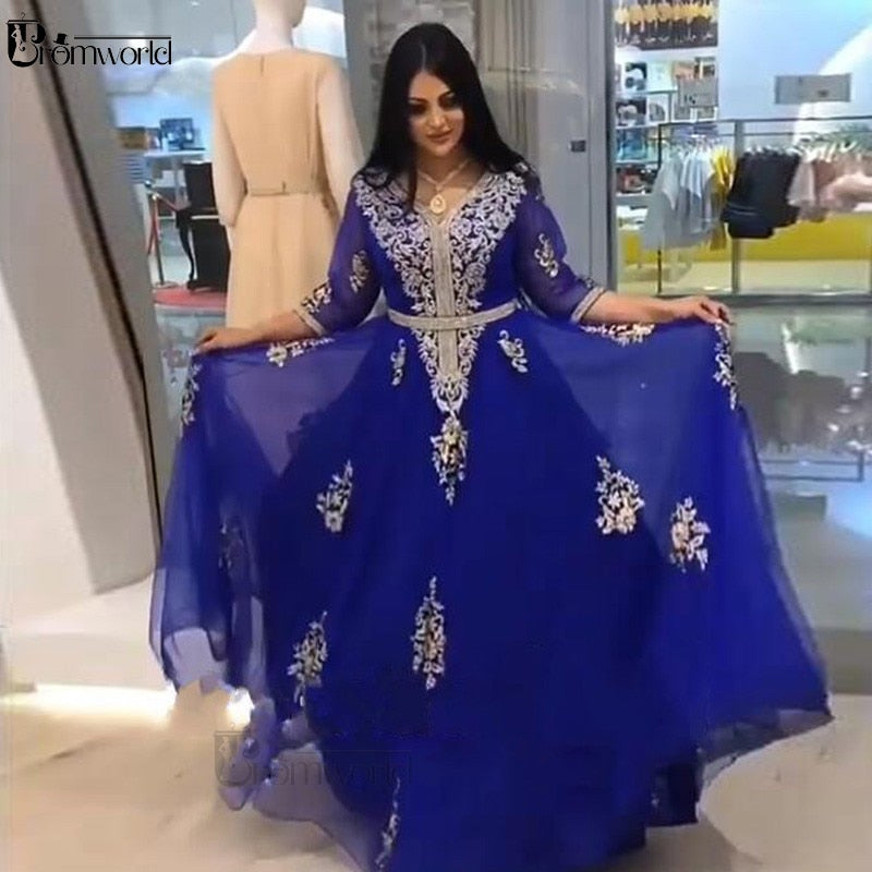 Royal Blue Moroccan Kaftan Evening Dresses - winsomesboutique