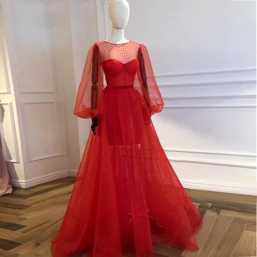 Long Sleeve Custom Made Puffy Tulle See Through Special Occasion Dresses - winsomesboutique