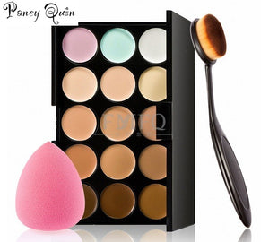 15 Color Professional Concealer Palette Make up Set brush Sponge Puff Contouring Makeup Kit Cream Based - winsomesboutique