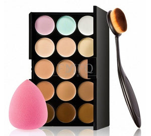 15 Color Professional Concealer Palette Make up Set brush Sponge Puff Contouring Makeup Kit Cream Based - winsomesboutique