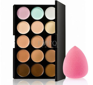 15 Color Professional Concealer Palette Make up Set brush Sponge Puff Contouring Makeup Kit Cream Based - winsomesboutique