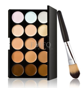 15 Color Professional Concealer Palette Make up Set brush Sponge Puff Contouring Makeup Kit Cream Based - winsomesboutique