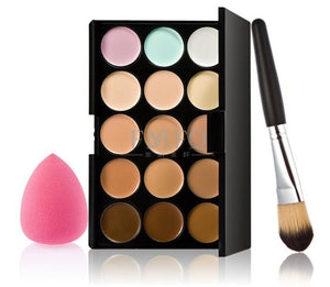 15 Color Professional Concealer Palette Make up Set brush Sponge Puff Contouring Makeup Kit Cream Based - winsomesboutique