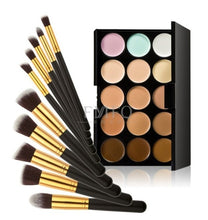 Load image into Gallery viewer, 15 Color Professional Concealer Palette Make up Set brush Sponge Puff Contouring Makeup Kit Cream Based - winsomesboutique
