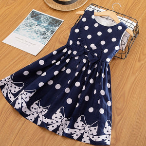 3-12 Years Girls Summer Polka-Dot Dress Sleeveless Bow Ball Gown Clothing - winsomesboutique